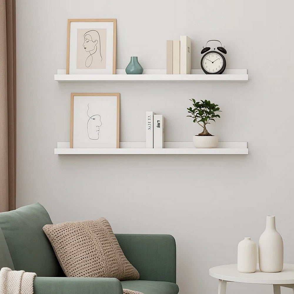 Yuli Wall Shelf Set of 2 | Contemporary White | Raised Ledge Design 32’’