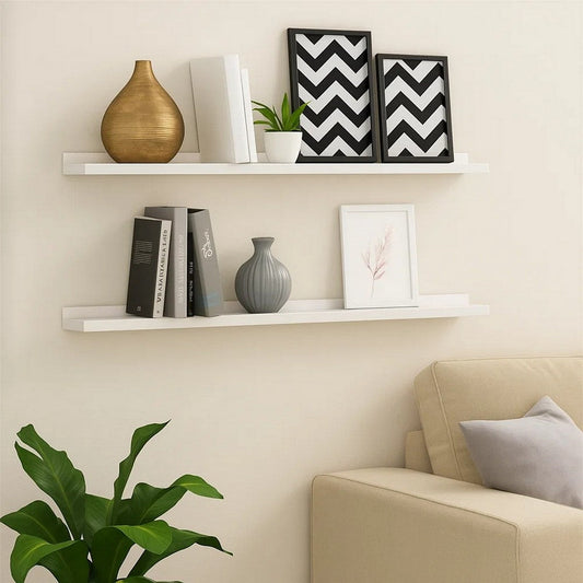 Yuli Wall Shelf Set of 2 | Contemporary White | Raised Ledge Design 32’’