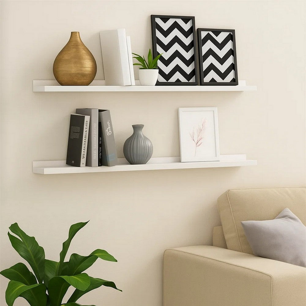 Yuli Wall Shelf Set of 2 | Contemporary White | Raised Ledge Design 32’’