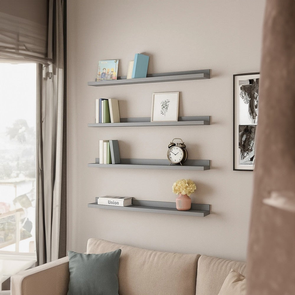 Yuli Wall Shelf Set of 4 | Contemporary Gray | Raised Ledge Design 32’’