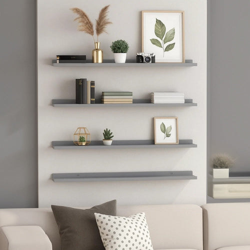 Yuli Wall Shelf Set of 4 | Contemporary Gray | Raised Ledge Design 32’’