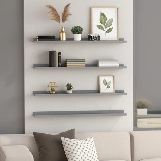 Yuli Wall Shelf Set of 4 | Contemporary Gray | Raised Ledge Design 32’’