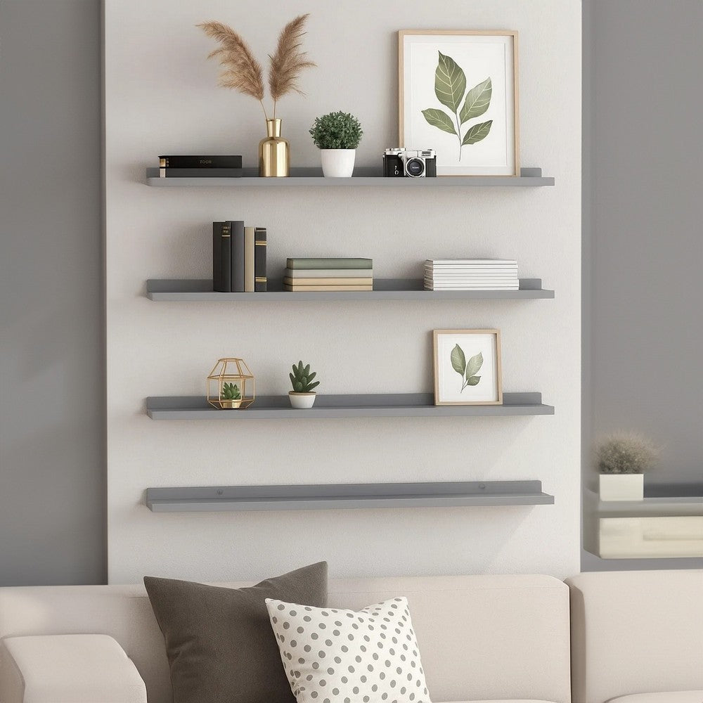 Yuli Wall Shelf Set of 4 | Contemporary Gray | Raised Ledge Design 32"