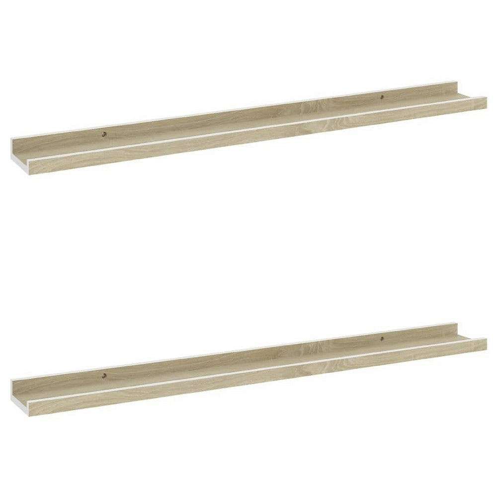 Yuli Wall Shelf Set of 2 | Farmhouse Brown & White | Raised Ledge Design 32’’ BM340442