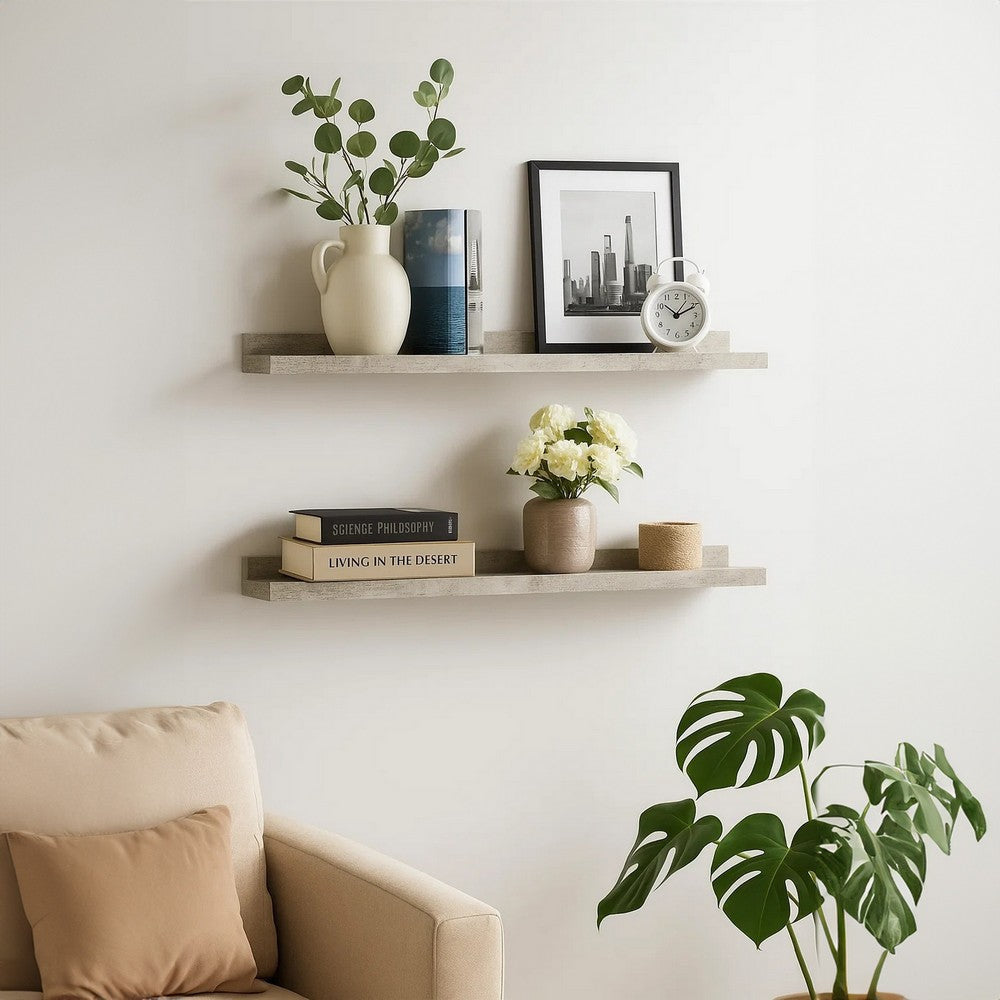 Yuli Wall Shelf Set of 2 | Concrete Gray | Raised Ledge Design 32’’