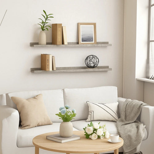 Yuli Wall Shelf Set of 2 | Concrete Gray | Raised Ledge Design 32’’