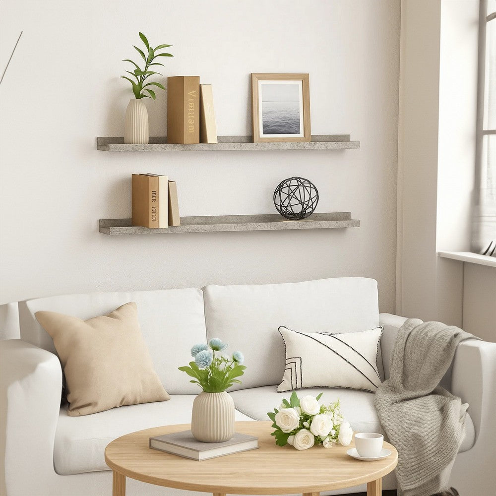 Yuli Wall Shelf Set of 2 | Concrete Gray | Raised Ledge Design 32"