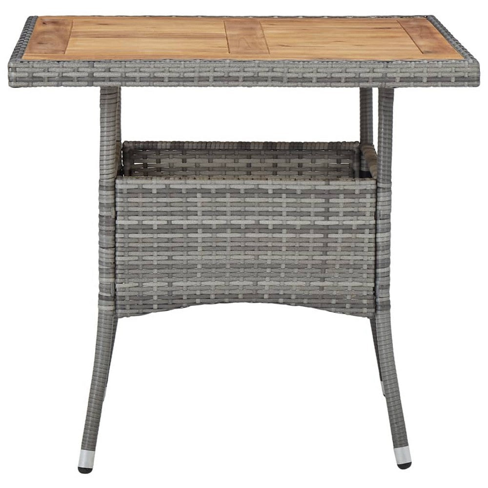Biwo Outdoor Dining Table | Gray Wicker Rattan | 32’’ Brown Wood Top BM340445