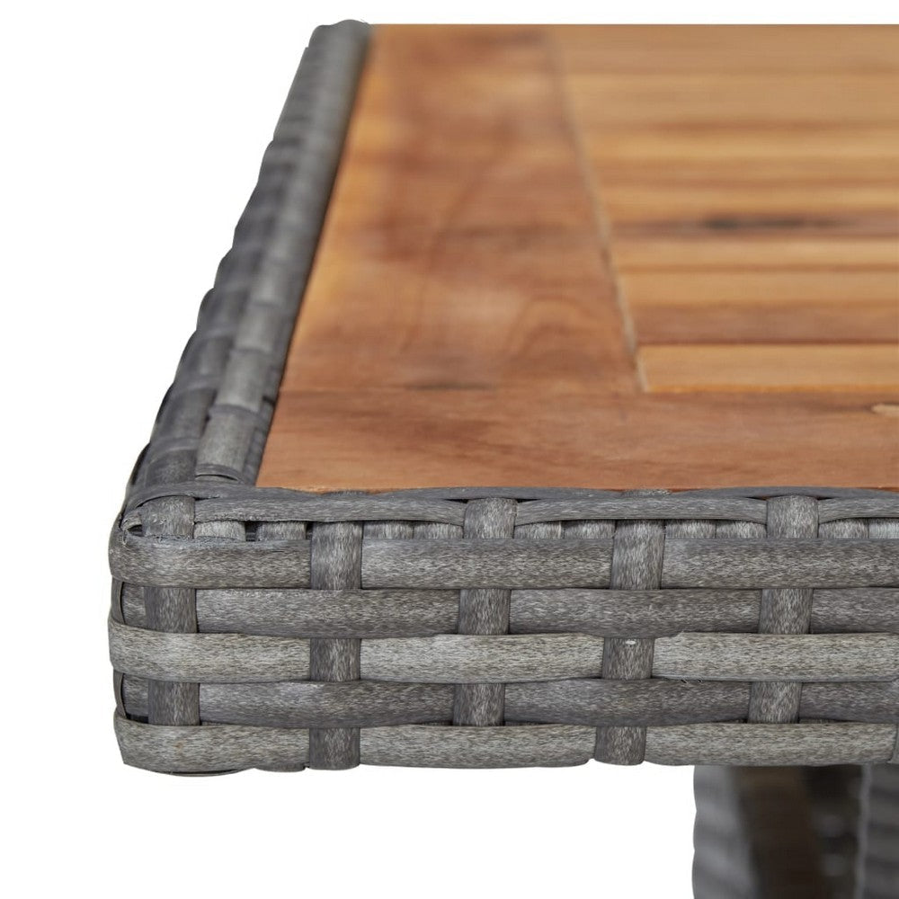 Biwo Outdoor Dining Table | Gray Wicker Rattan | 32’’ Brown Wood Top BM340445