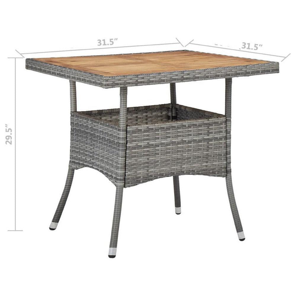 Biwo Outdoor Dining Table | Gray Wicker Rattan | 32’’ Brown Wood Top BM340445