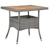 Biwo Outdoor Dining Table | Gray Wicker Rattan | 32’’ Brown Wood Top BM340445