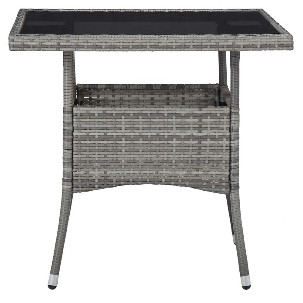 Biwo Outdoor Dining Table | Gray Wicker Rattan | 32’’ Black Tempered Glass BM340446