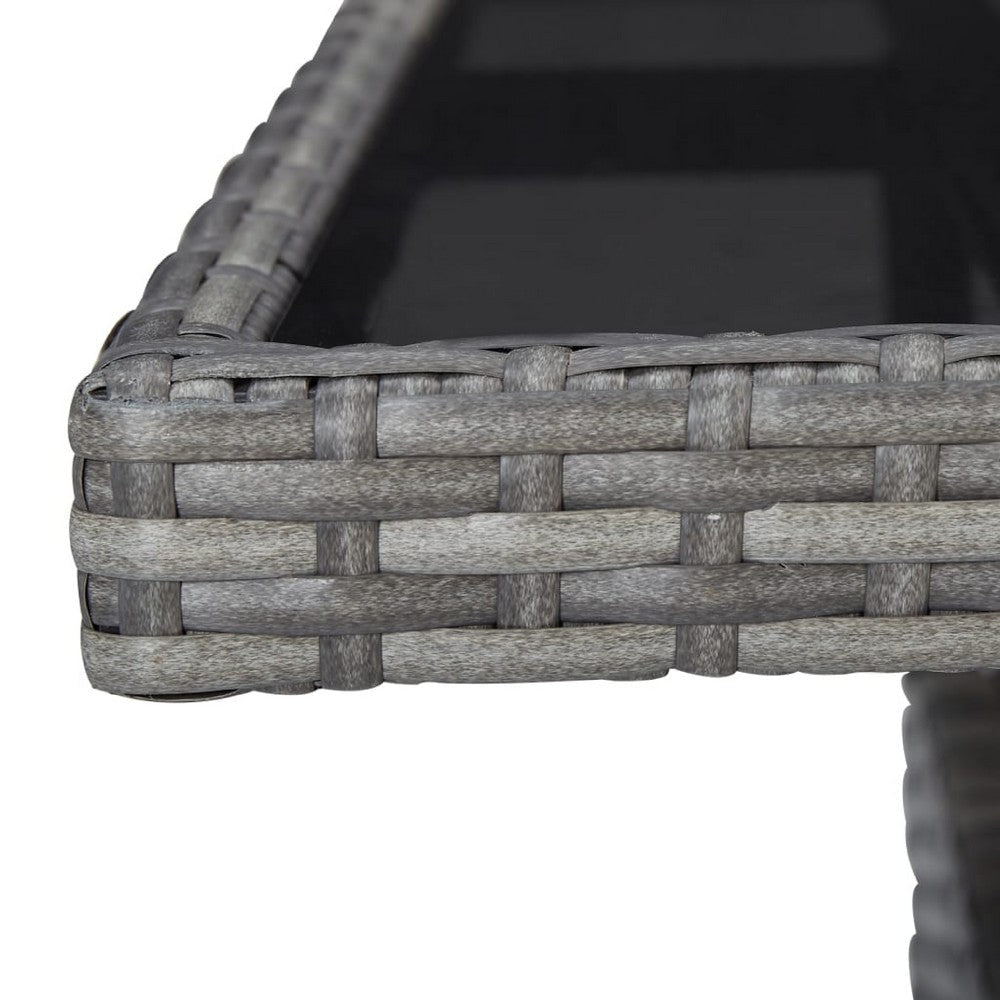 Biwo Outdoor Dining Table | Gray Wicker Rattan | 32’’ Black Tempered Glass BM340446