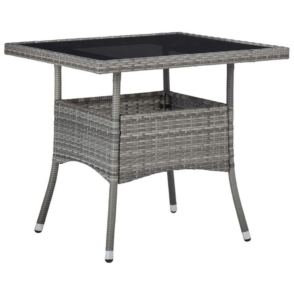Biwo Outdoor Dining Table | Gray Wicker Rattan | 32’’ Black Tempered Glass BM340446