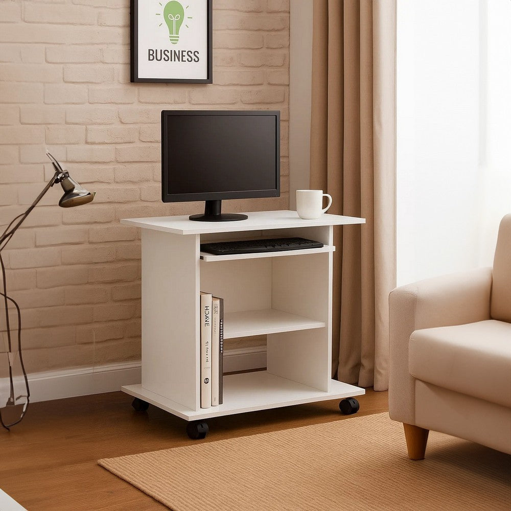 Gulo Computer Desk | 2 Shelves | Keyboard Tray | 32’’ | White Wood BM340448