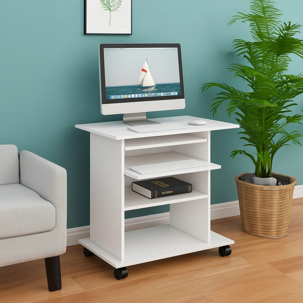 Gulo Computer Desk | 2 Shelves | Keyboard Tray | 32’’ | White Wood BM340448