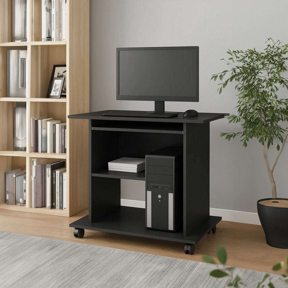 Gulo Computer Desk | 2 Shelves | Keyboard Tray | 32’’ | Black Wood BM340449