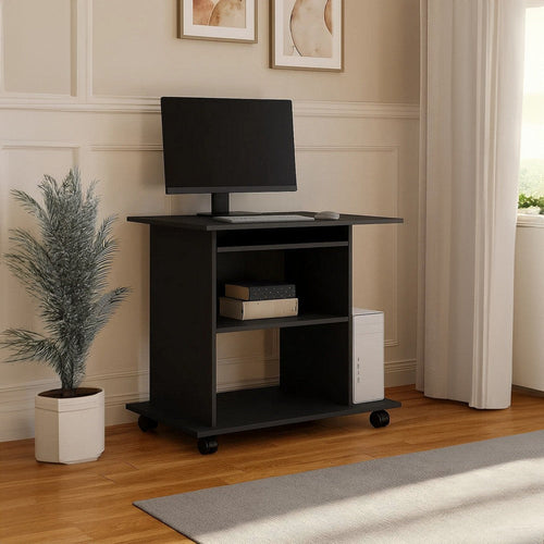 Gulo Computer Desk | 2 Shelves | Keyboard Tray | 32’’ | Black Wood BM340449