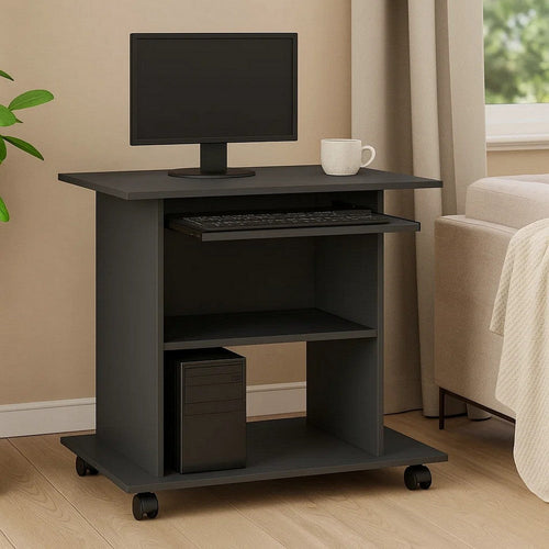 Gulo Computer Desk | 2 Shelves | Keyboard Tray | 32’’ | Gray Wood BM340450