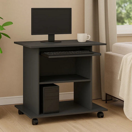 Gulo Computer Desk | 2 Shelves | Keyboard Tray | 32’’ | Gray Wood BM340450