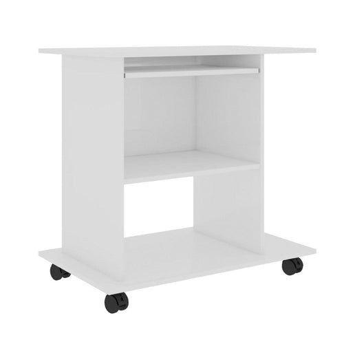 Gulo Computer Desk | Gloss White Wood | 2 Shelves | Keyboard Tray | 32"