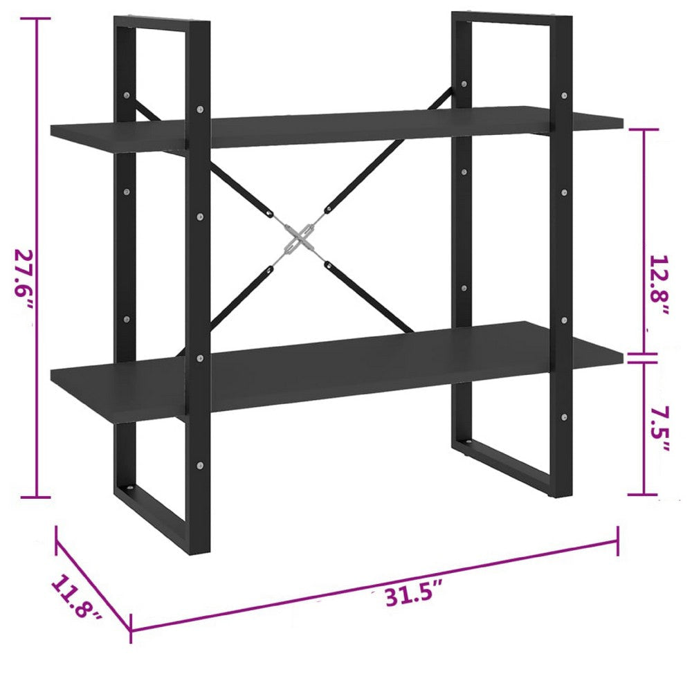 Viwo Bookshelf | 2 Gray Shelves | Modern Black Design 32’’