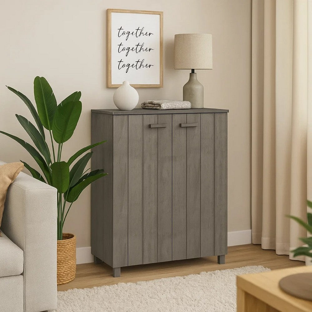 Shoe Cabinet | Gray Solid Pine Wood w Block Legs | 4 Shelves | 43"
