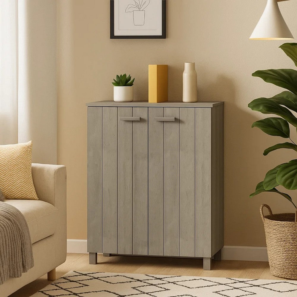 Shoe Cabinet | Gray Solid Pine Wood w Block Legs | 4 Shelves | 43"