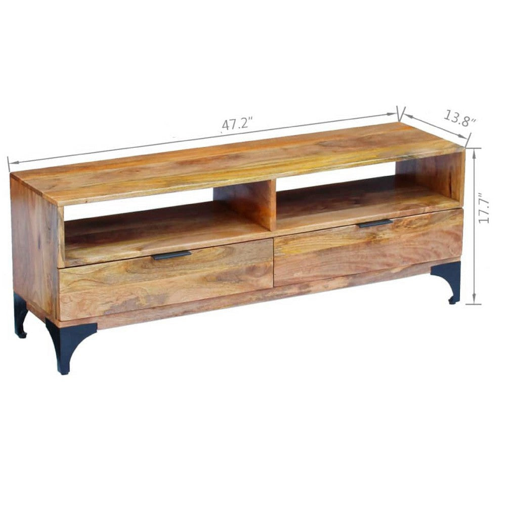 TV Stand | Brown Mango Wood | 2 Shelves & 2 Drawers | 47’’ BM340458