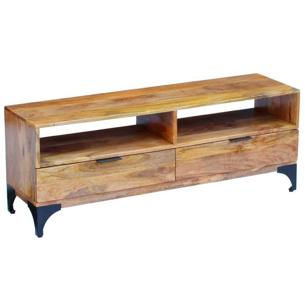 TV Stand | Brown Mango Wood | 2 Shelves & 2 Drawers | 47"