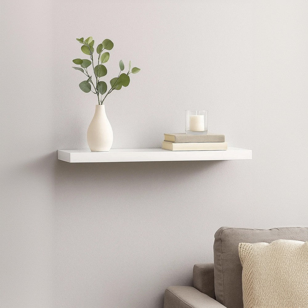 Zyno Floating Wall Shelf | 35’’ | Glossy White MDF Body