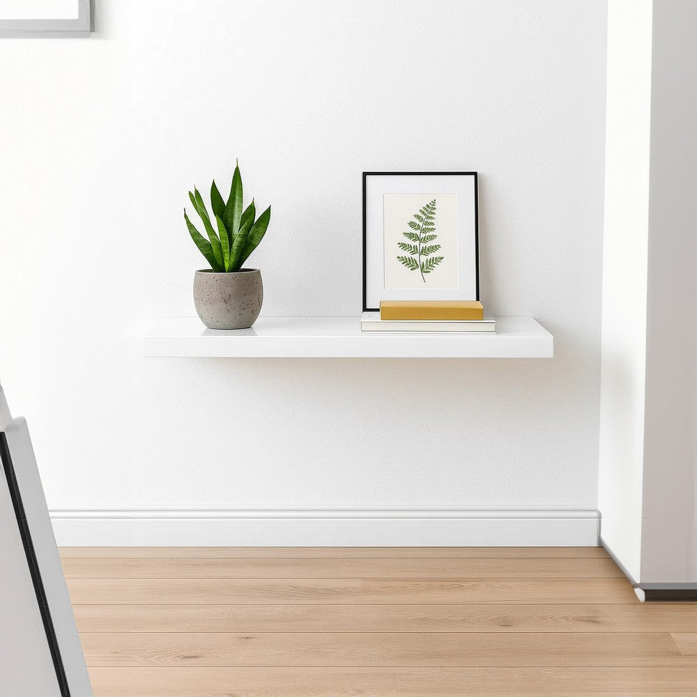 Zyno Floating Wall Shelf | 35’’ | Glossy White MDF Body