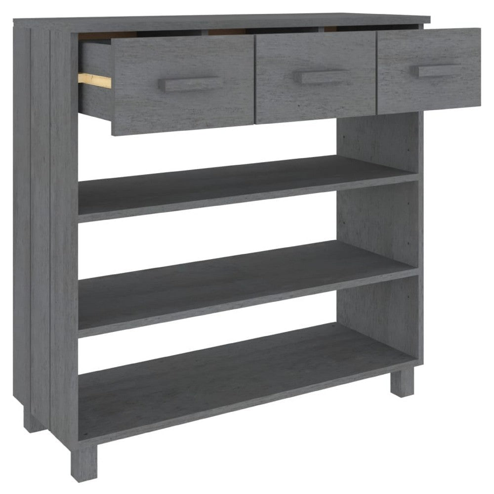 Boir Sofa Console Table | 3 Shelves & 3 Drawers | 35’’ | Gray Pine Wood BM340465