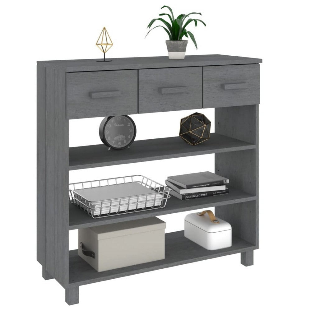 Boir Sofa Console Table | 3 Shelves & 3 Drawers | 35’’ | Gray Pine Wood BM340465