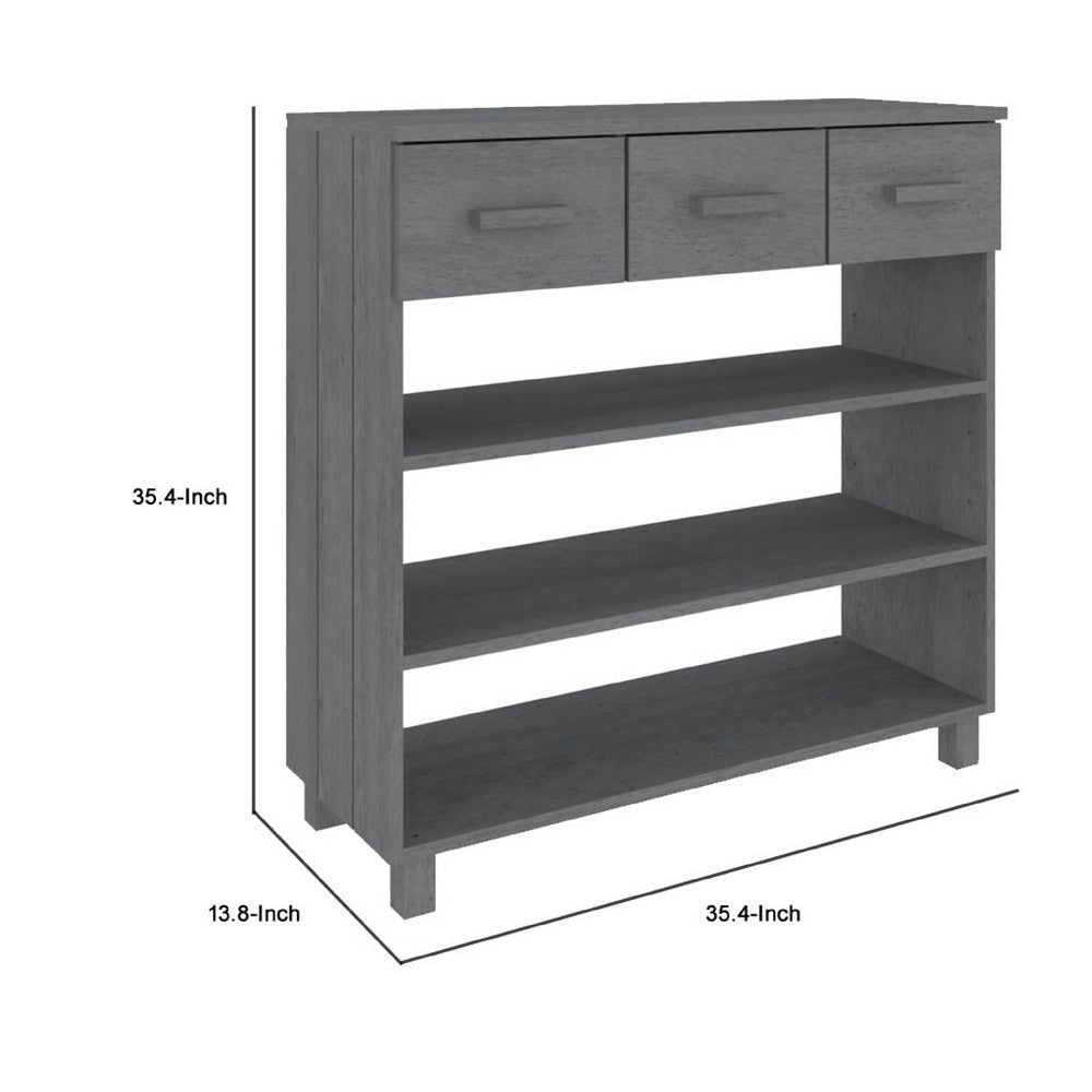 Boir Sofa Console Table | 3 Shelves & 3 Drawers | 35’’ | Gray Pine Wood BM340465