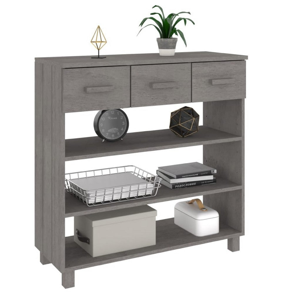Boir Sofa Console Table | 3 Shelves | 3 Drawers | 35’’ | Light Gray Wood BM340466