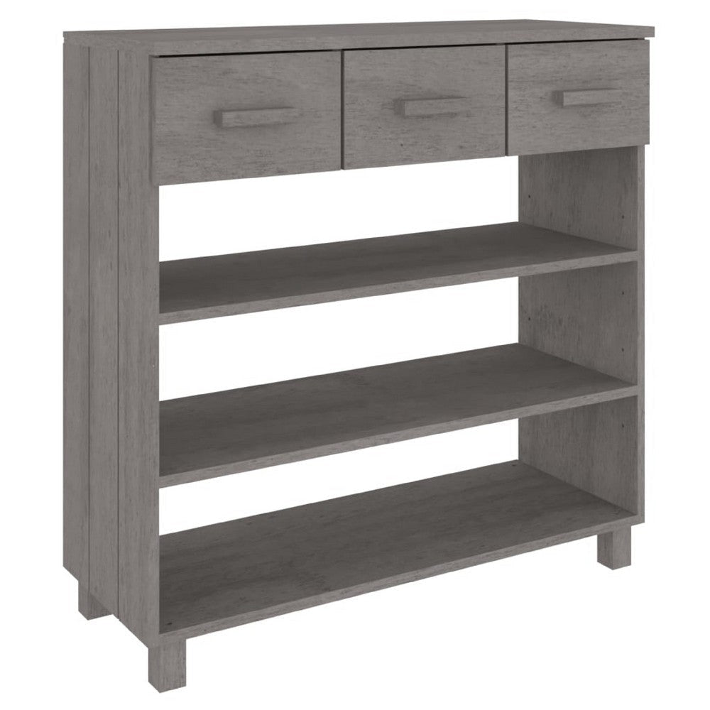 Boir Sofa Console Table | 3 Shelves | 3 Drawers | 35" | Light Gray Wood