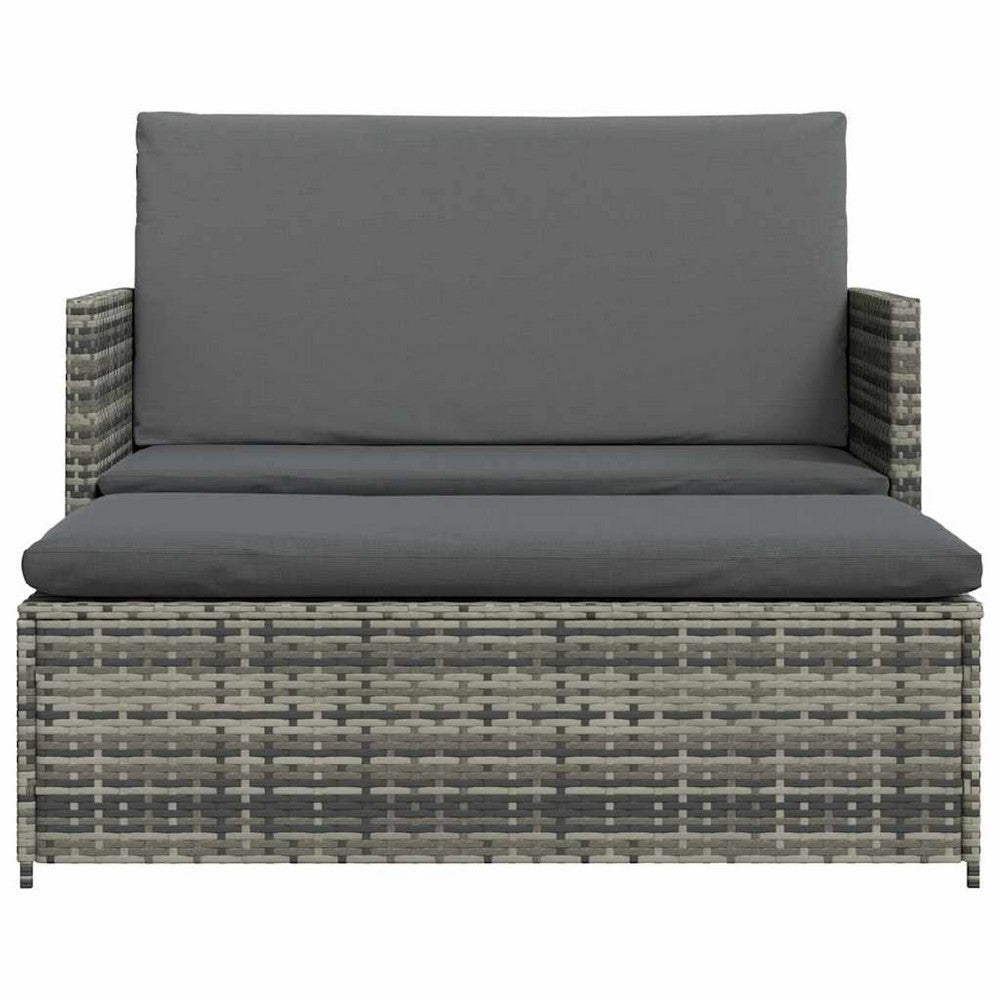 Feya 2pc Outdoor Sofa and Ottoman Set Gray Poly Rattan and Cushions Steel BM340467