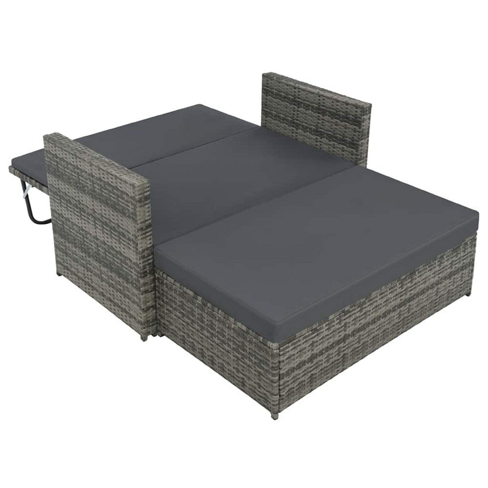 Outdoor Sofa & Ottoman Set | Gray Poly Rattan | Black Polyester | Steel BM340467