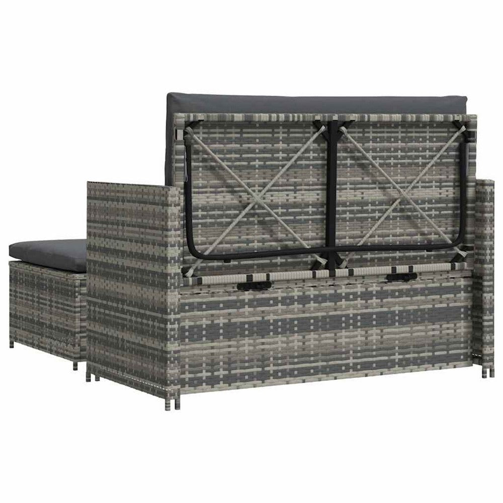 Feya 2pc Outdoor Sofa and Ottoman Set Gray Poly Rattan and Cushions Steel BM340467