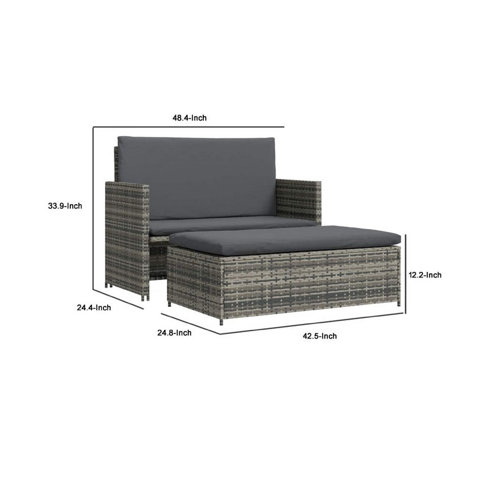 Feya 2pc Outdoor Sofa and Ottoman Set Gray Poly Rattan and Cushions Steel BM340467