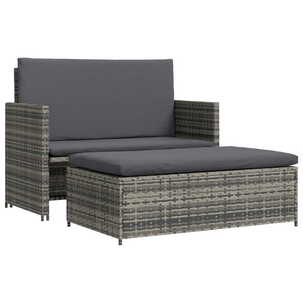 Outdoor Sofa & Ottoman Set | Gray Poly Rattan | Black Polyester | Steel