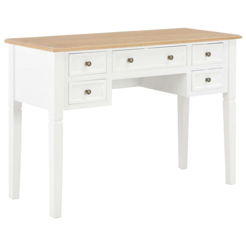 Ryann Writing Desk | 5 Drawers | White & Brown Pine Wood | 43"