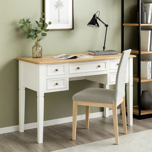 Ryann Writing Desk | 5 Drawers | White & Brown Pine Wood | 43"