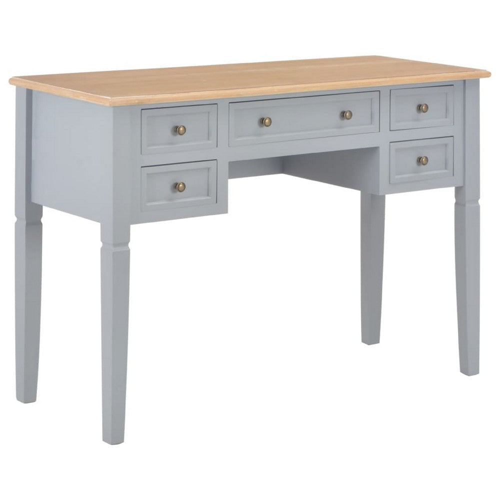 Ryann Writing Desk | 5 Drawers | Gray & Brown Pine Wood | 43"
