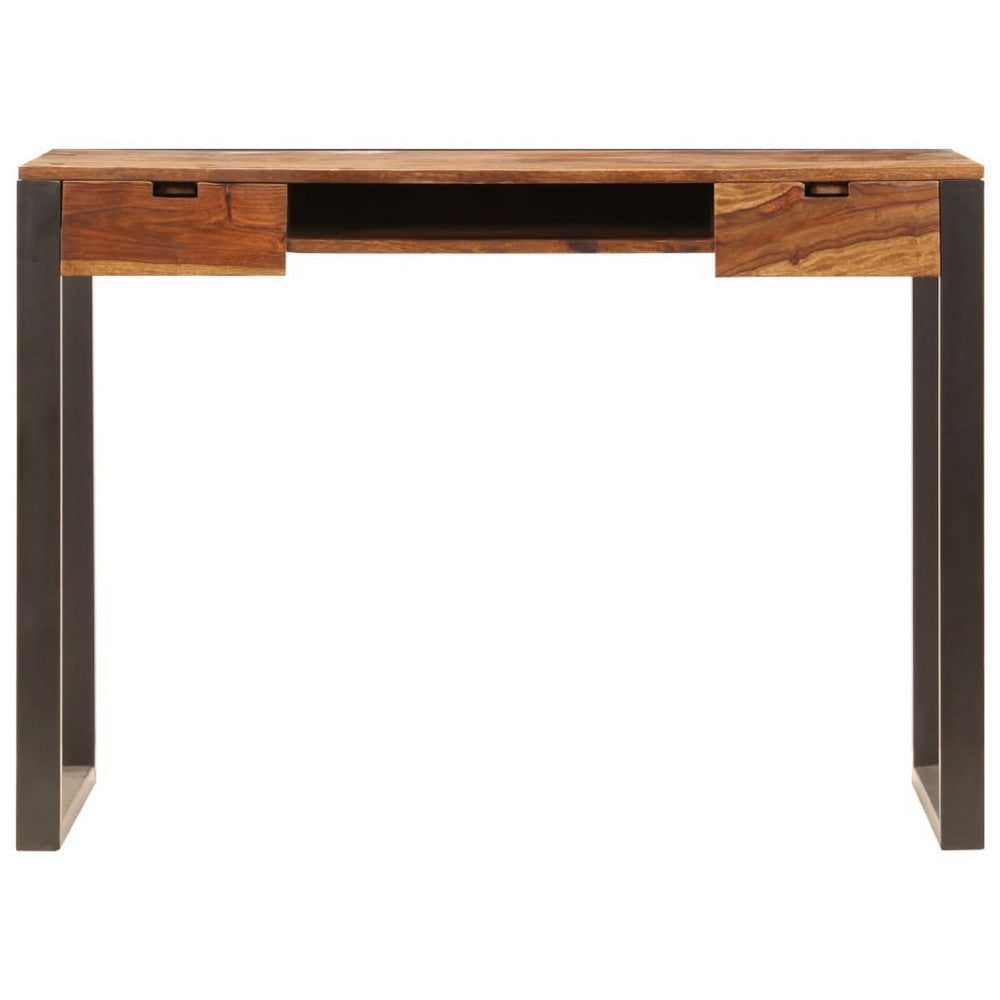 Desk | Brown Sheesham Wood | Powder-Coated Steel | 2 Drawers | 43’’ BM340470