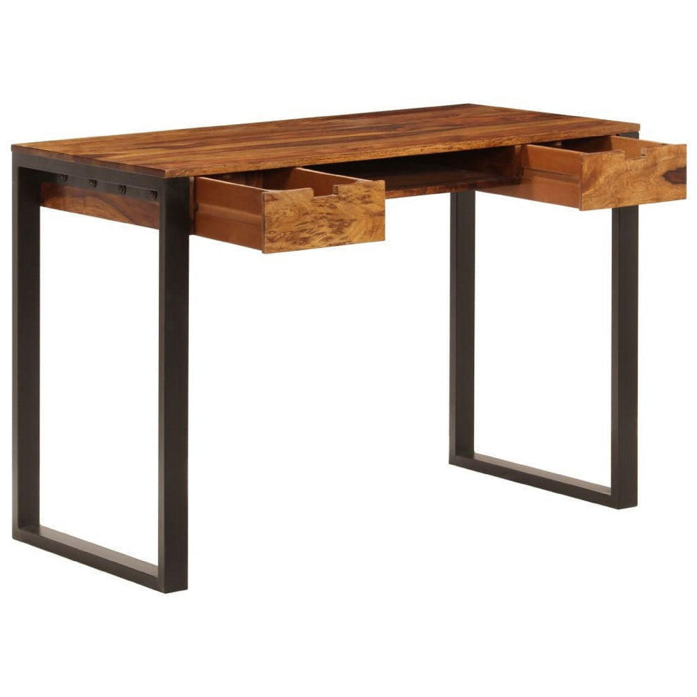 Desk | Brown Sheesham Wood | Powder-Coated Steel | 2 Drawers | 43’’ BM340470