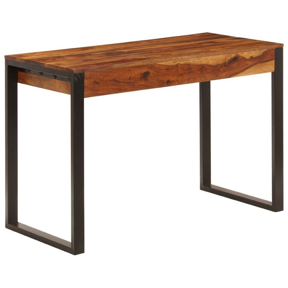 Desk | Brown Sheesham Wood | Powder-Coated Steel | 2 Drawers | 43’’ BM340470