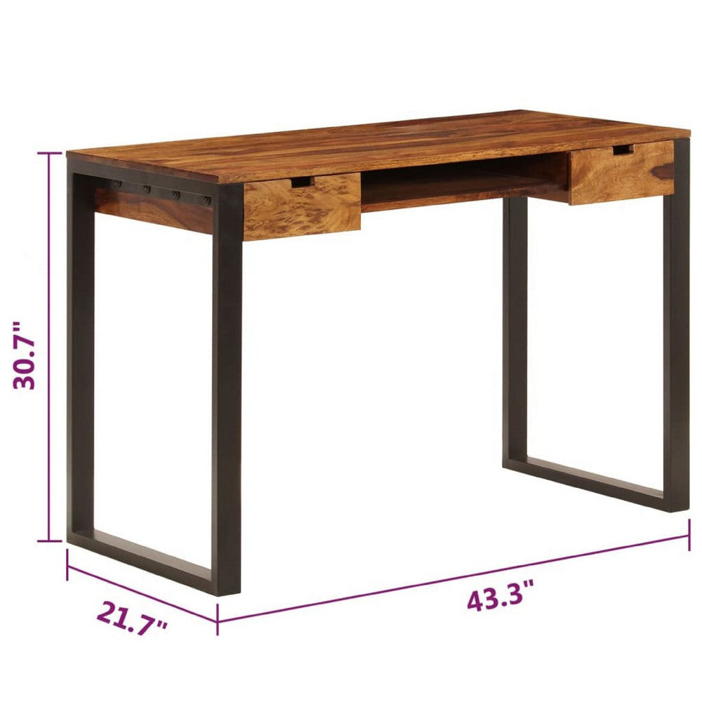 Desk | Brown Sheesham Wood | Powder-Coated Steel | 2 Drawers | 43’’ BM340470