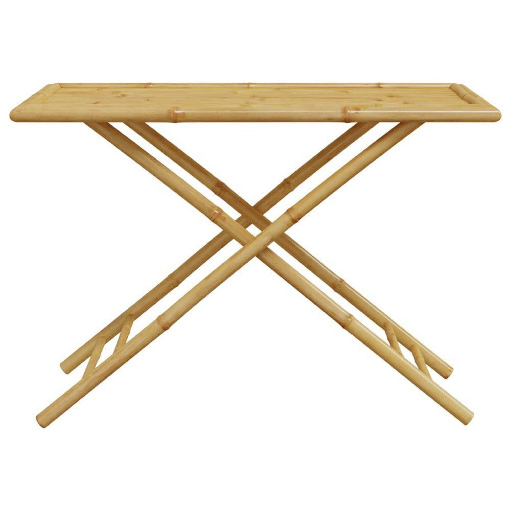 Foldable Outdoor Garden Table | Natural Brown Bamboo Crossed Legs | 43’’ BM340471